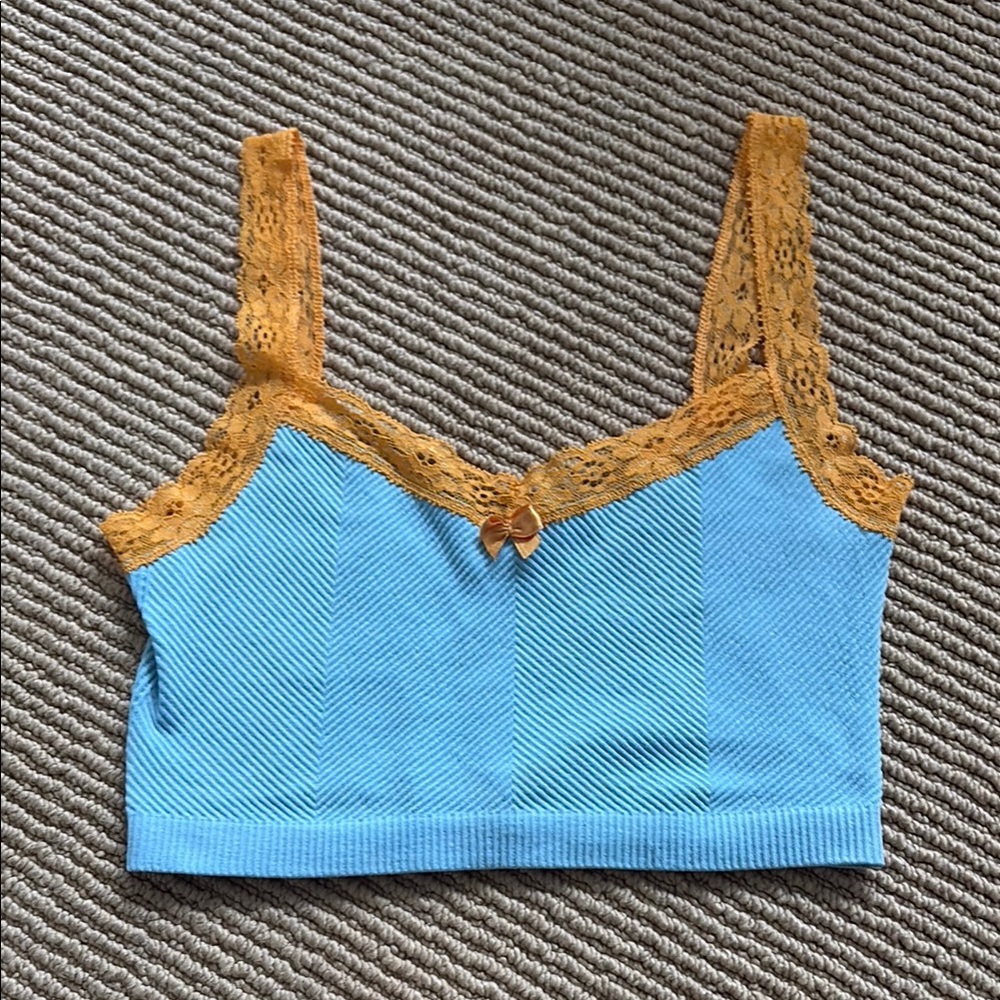 Urban Outfitters Blue and Orange Lace Crop Top